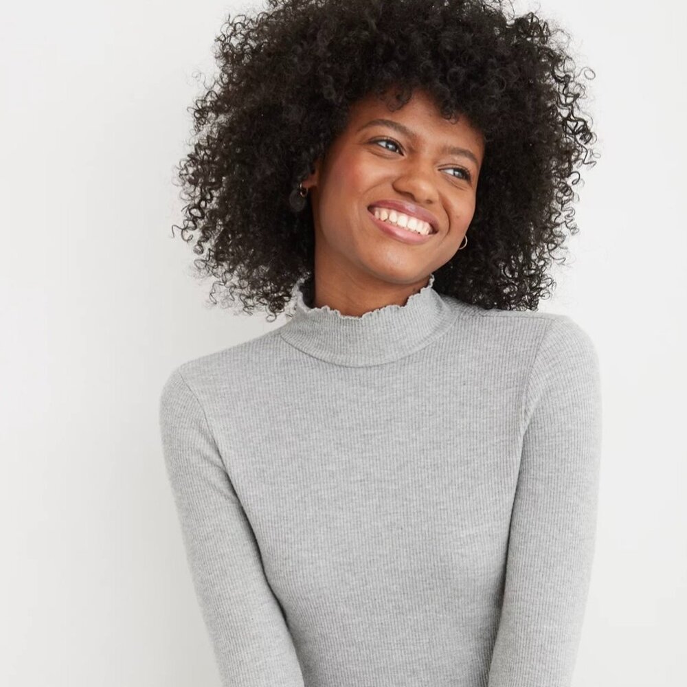 aerie Women's Long Sleeve Cropped Mock Neck Shirt - Medium Heather Grey - US M